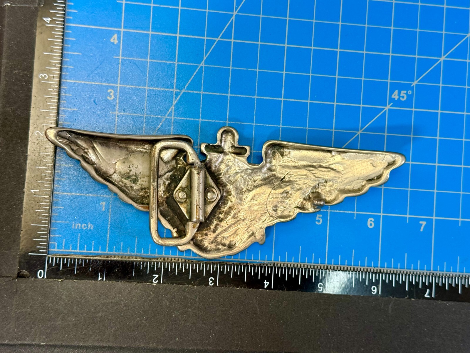 Large Military US Army Air Force? Aviator Badge Pilot Wings Shield Belt Buckle