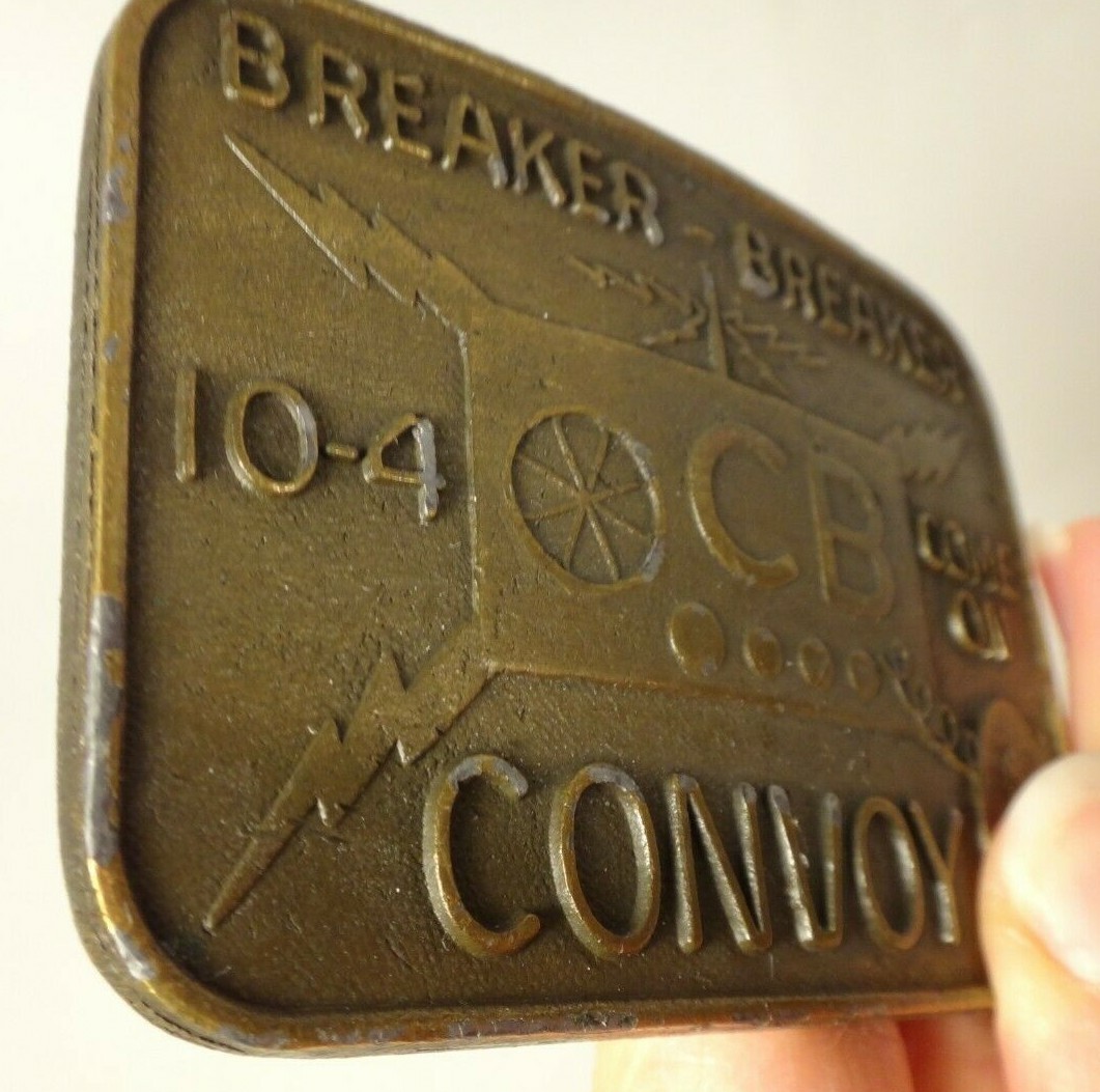 Vintage C B Convoy 10-4 Breaker Breaker Men Gold Brass Tone Belt Buckle Come On