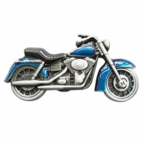 Blue Motorcycle brushed silver removable BELT BUCKLE BP122 with BLACK GIFT BOX