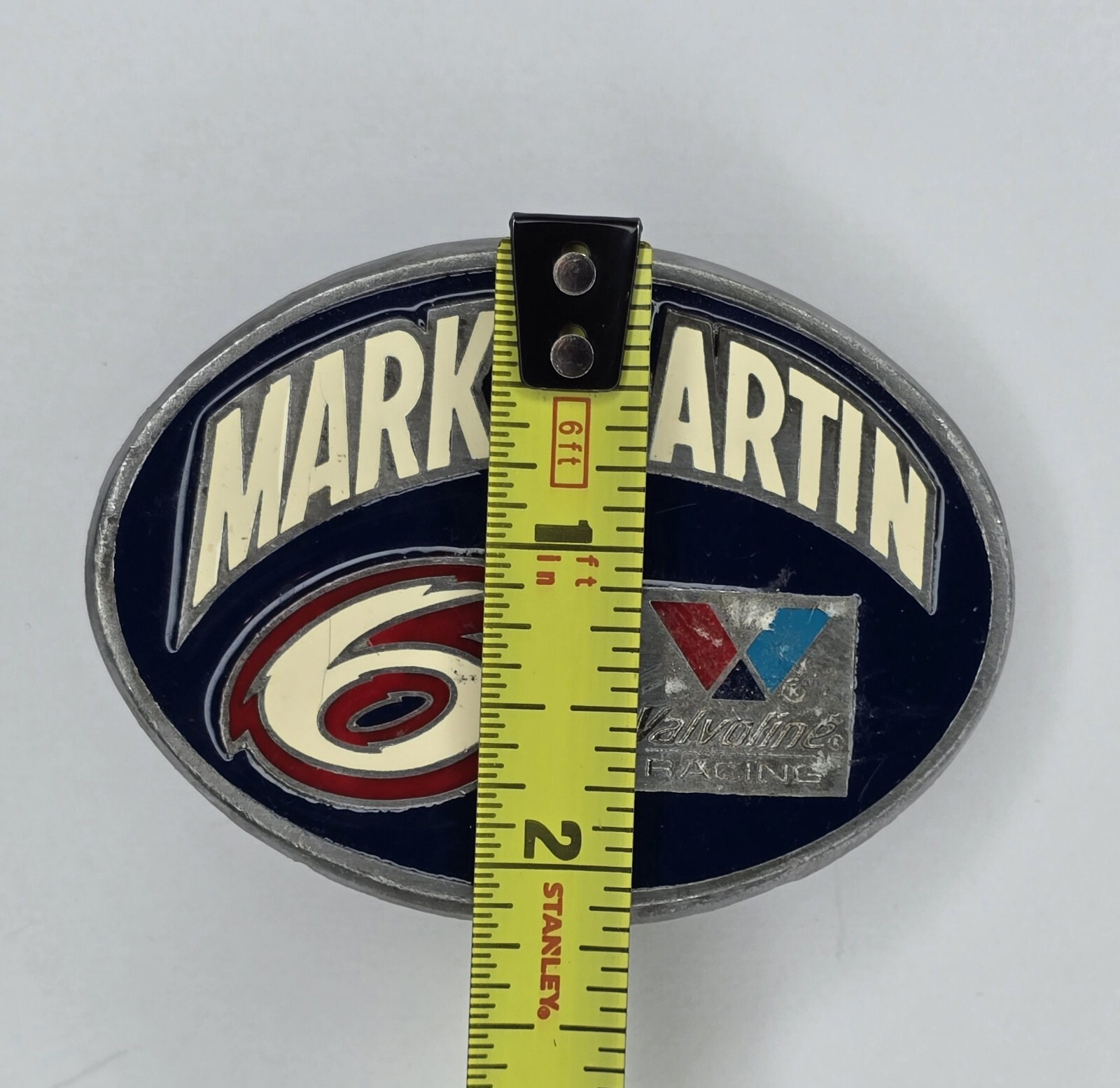 Vintage 90s Nascar Mark Martin Special Edition Valvoline Pewter Belt Buckle