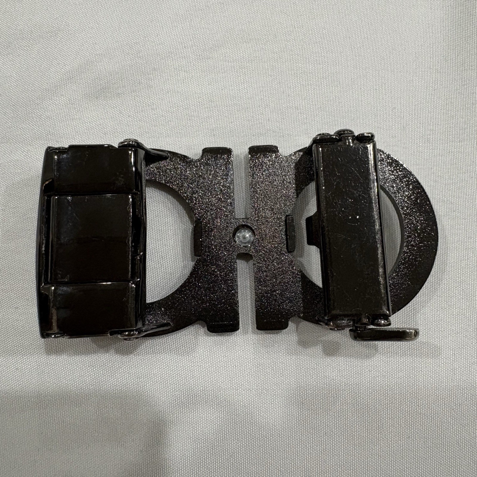 Designer Style Double Ring Belt Buckle Gunmetal Silver Tone Hinged Clamp