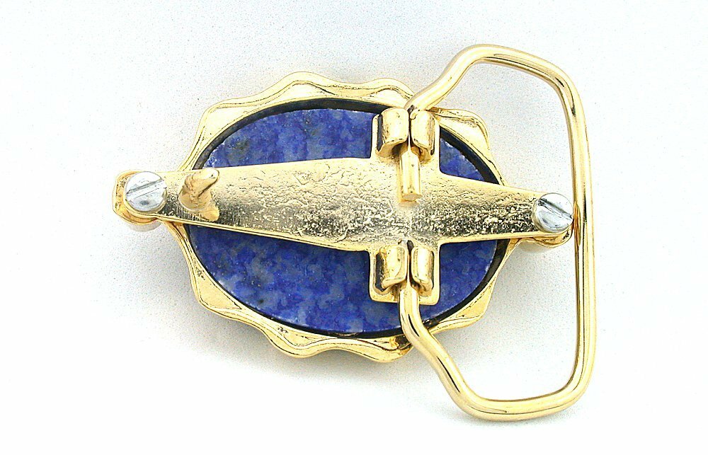 UNIQUE 40×30 Oval Lapis Cab Cabochon Gemstone Gold Color Belt Buckle EPBB1