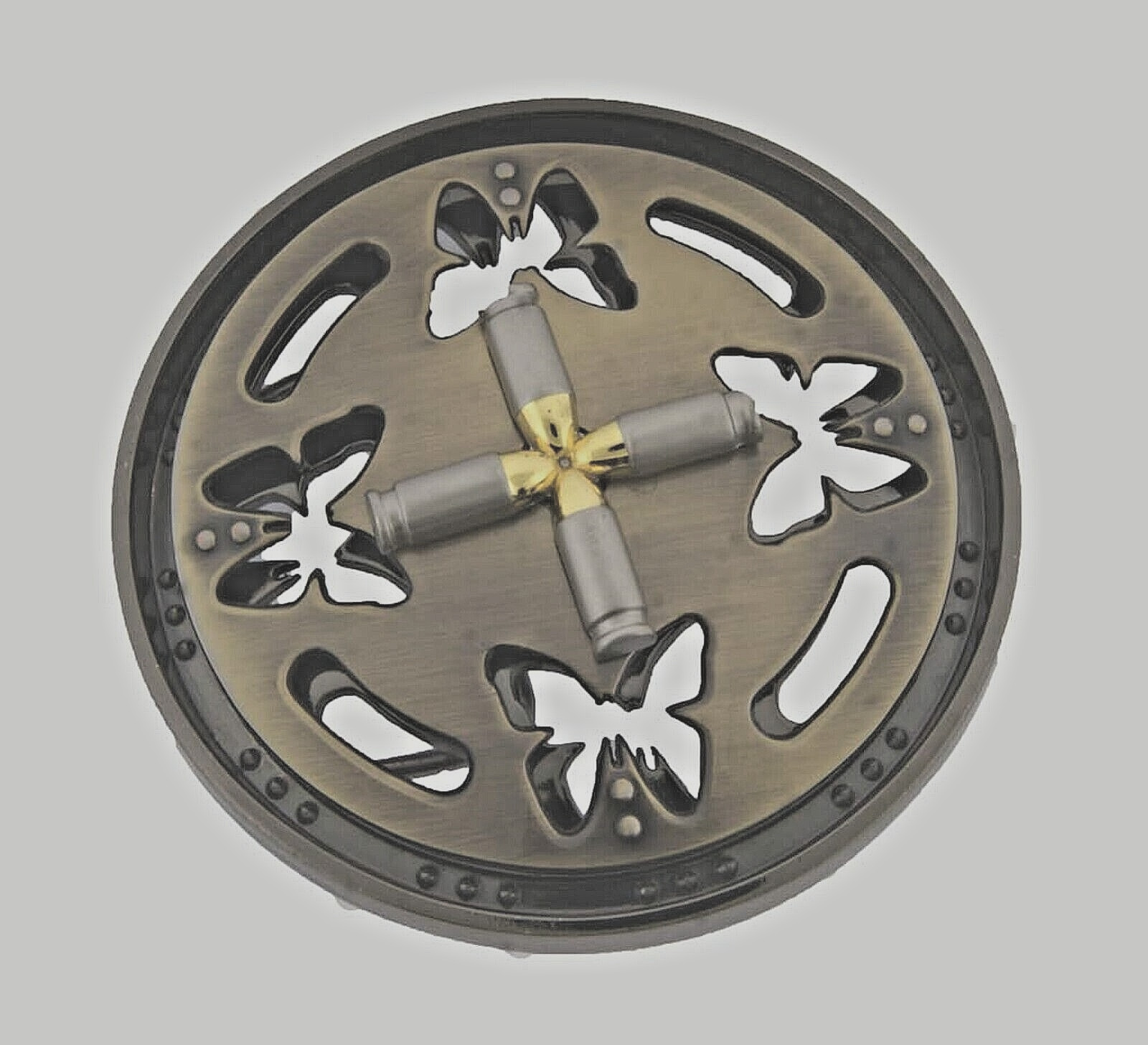 Gun Bullets Belt Buckle Vintage Spinners Gunmetal Men Women Western Rodeo Cowboy