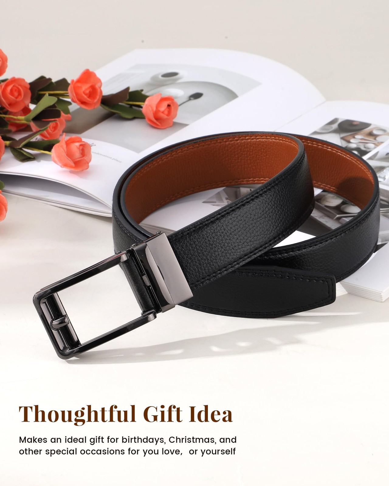 AWAYTR Ratchet Dress Belt for Men – Fit Waist: 36&Prime;-42&Prime;, Gunmetal Buckle-black