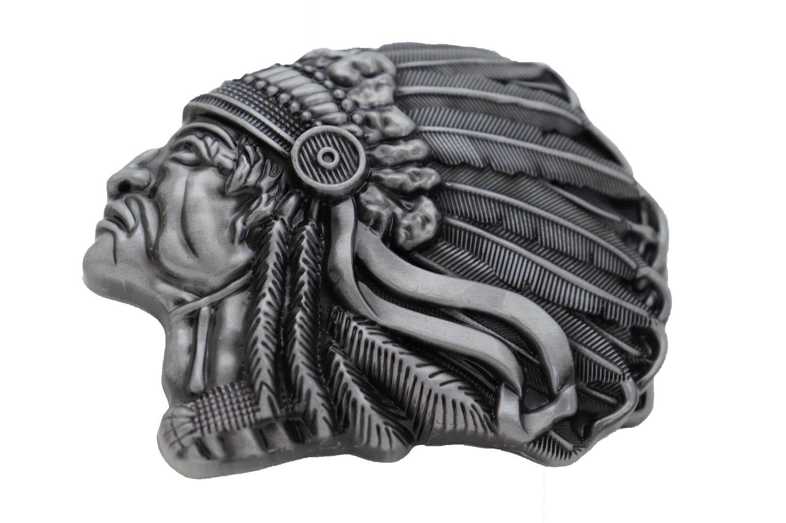 Men Dark Silver Metal Buckle Native American Indian Headdress Western Fashion