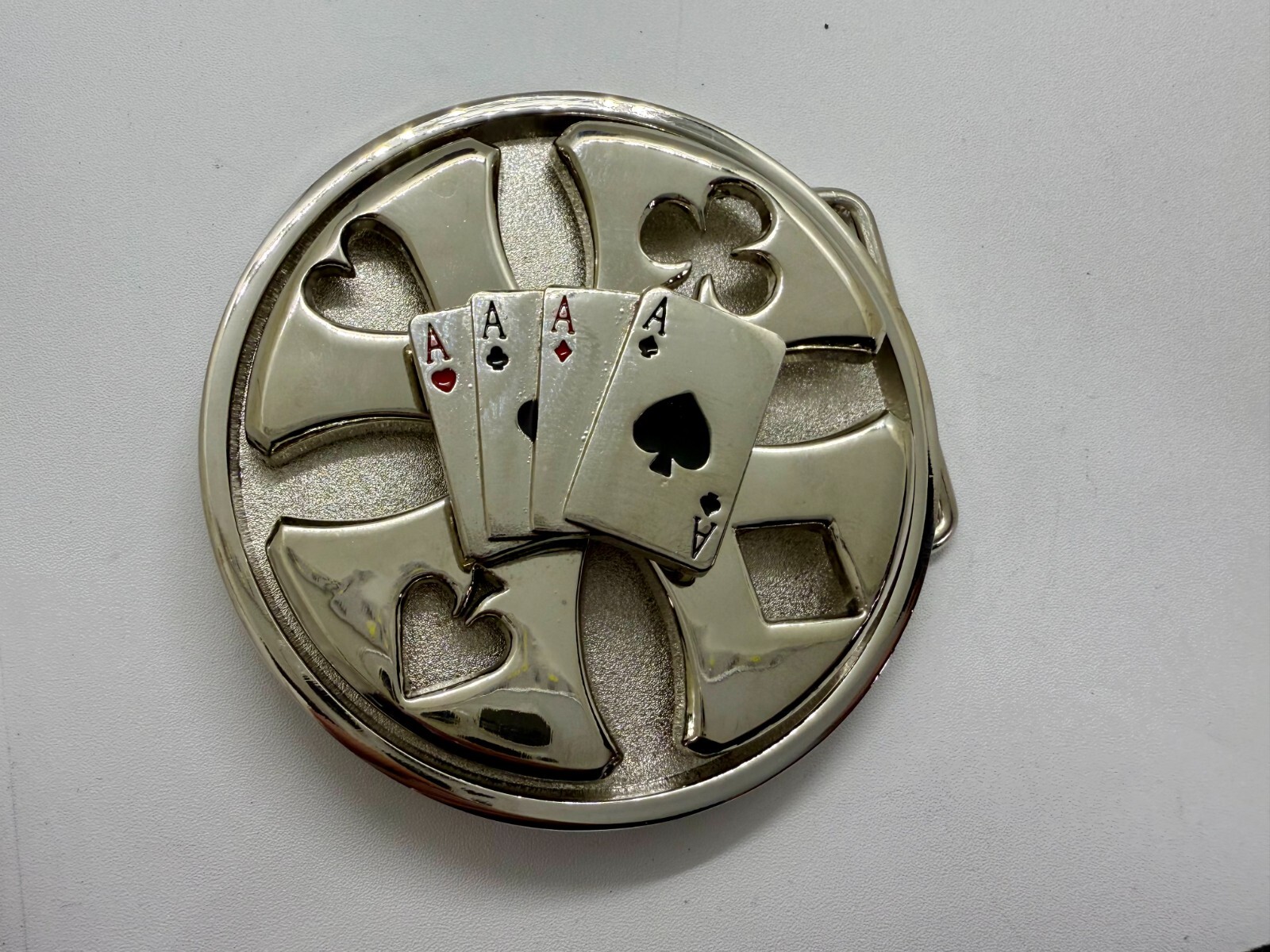 Four Aces Poker Cards Gambling Casino Silver Color Large Spinner Belt Buckle