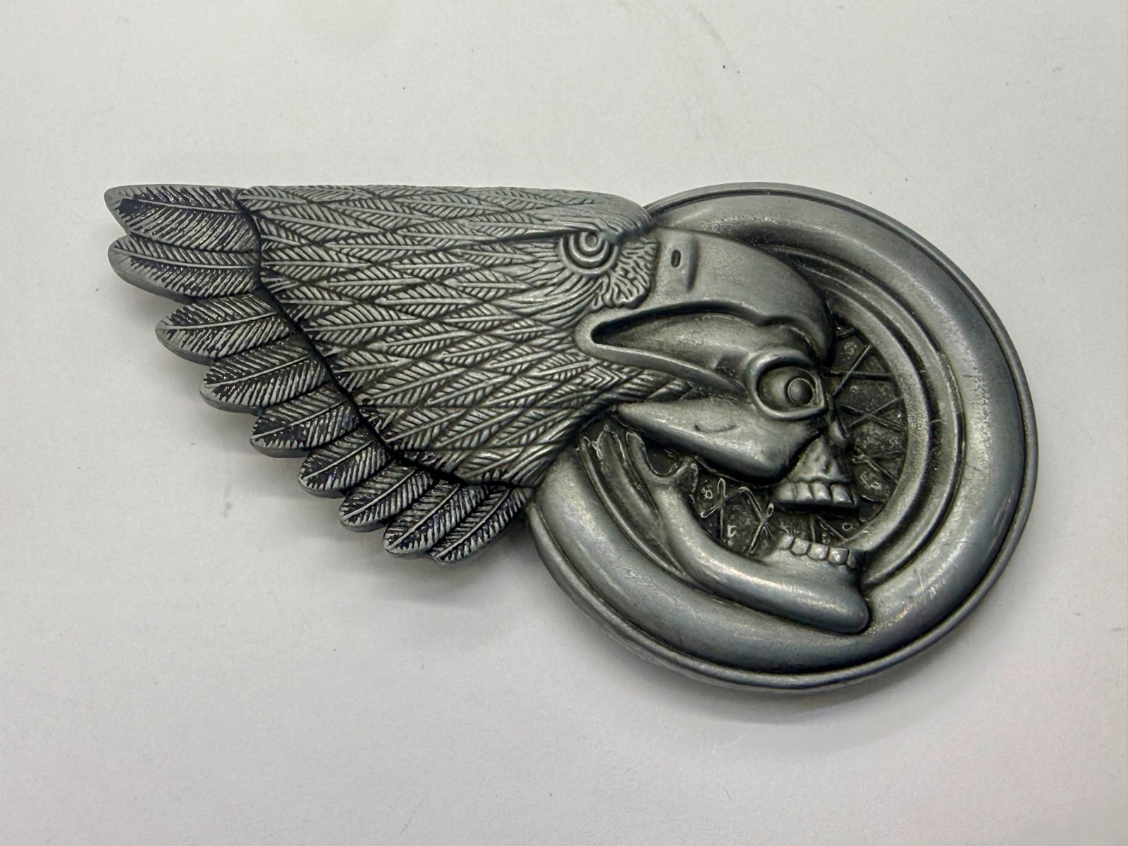 Eagle Head Wing Skull Motorcycle Wheel Rim Biker Punk Vibe Belt Buckle