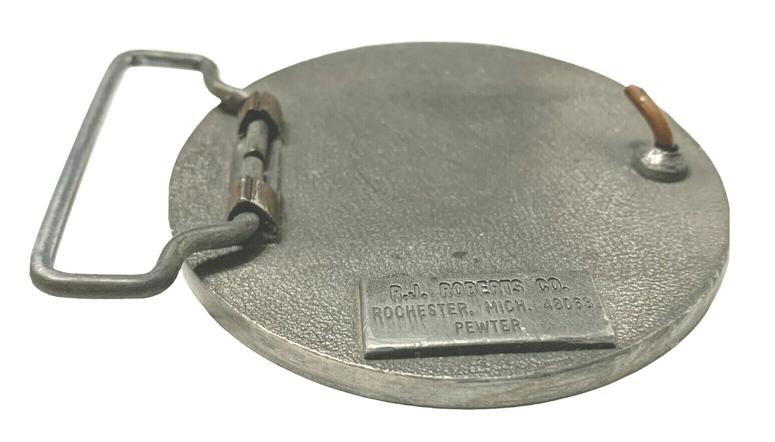 Vintage RJ Roberts Arm & Hammer Pewter Belt Buckle Product Advertising Made USA