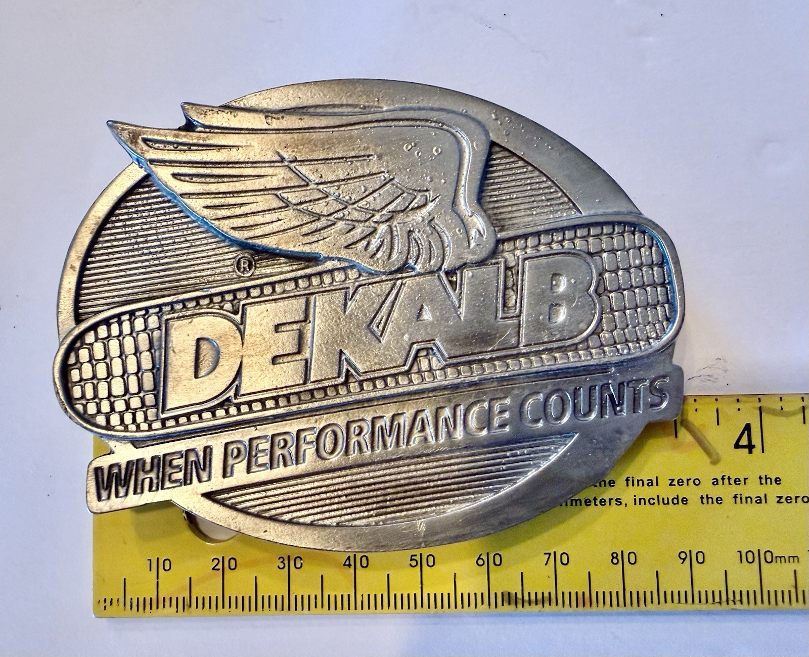 Vintage Dekalb Seed Logo Belt Buckle Silver Tone Heavy Duty Farmer Tractor