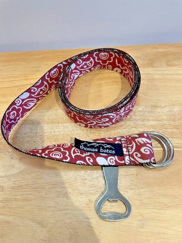Thomas Bates Nylon Belt Beer Cans & Bottles Theme W/ Bottle Opener On Leather Cl