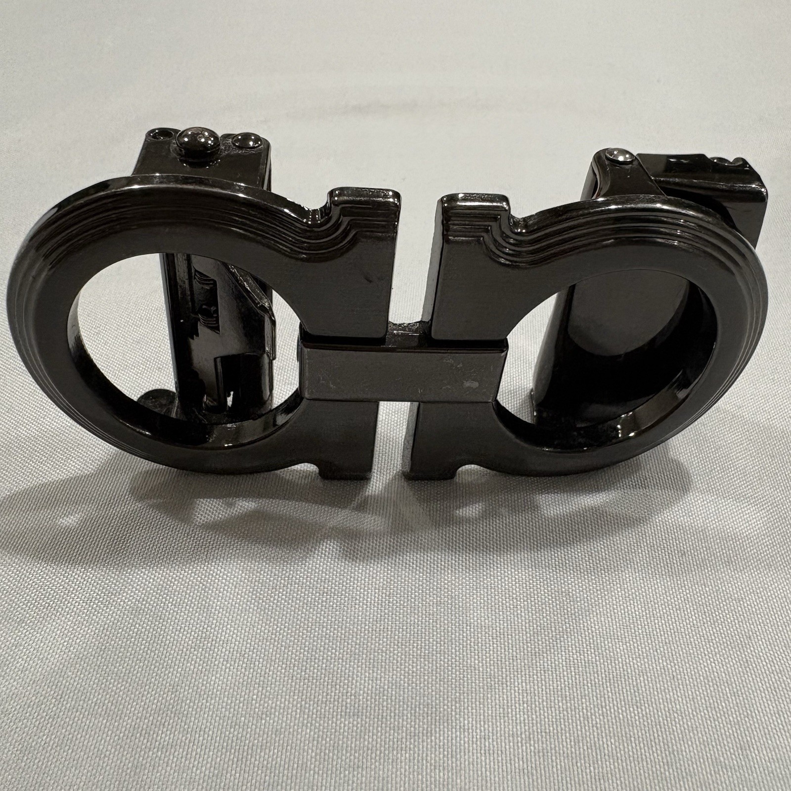 Designer Style Double Ring Belt Buckle Gunmetal Silver Tone Hinged Clamp