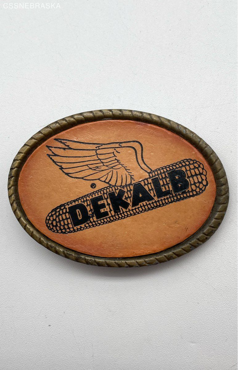 Dekalb Brown Belt Buckle Leather Metal Spec Cast Rockford Illinois – Size