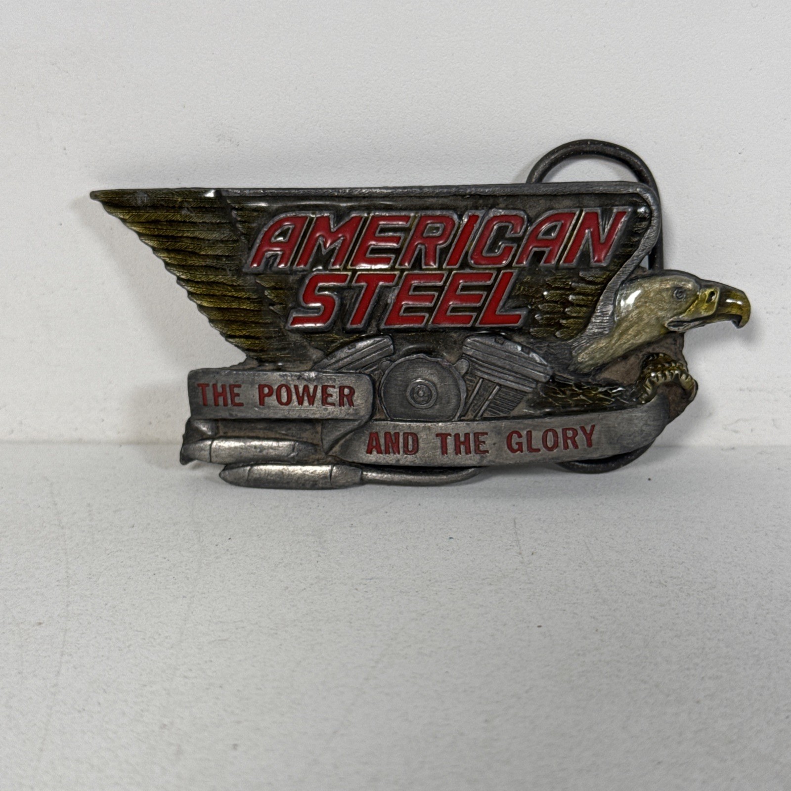 American Steel Belt Buckle Eagle The Power & The Glory Made In England 3.75”