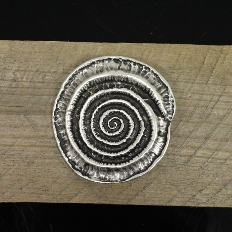 Round Spiral Fossil Belt Buckle in Antique Silver, Snail Design, Metal