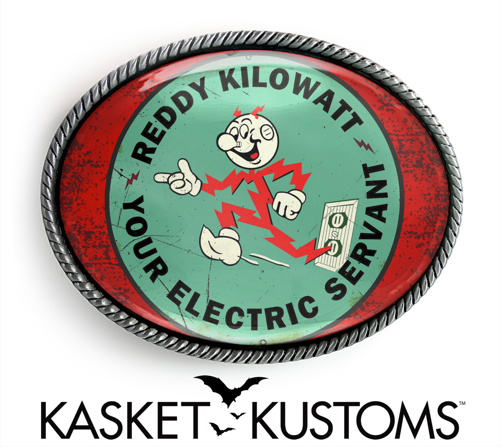 Reddy Kilowatt Belt Buckle – Retro Electric Co Art Handmade Oval Buckle – 381
