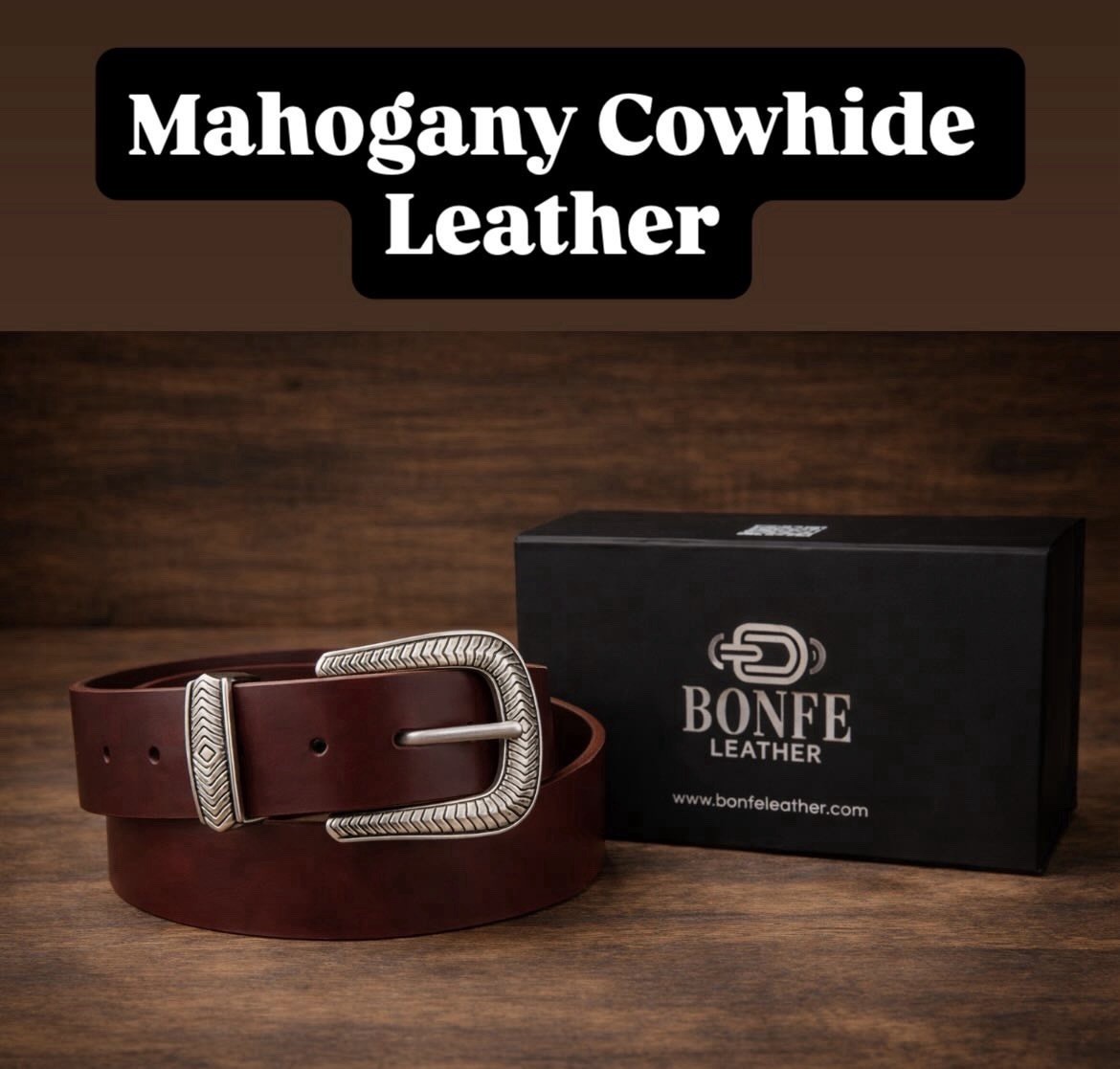 Western Belt Buckle Bonfe Leather Workshop Silver Ranger w/ Premium Leather Belt