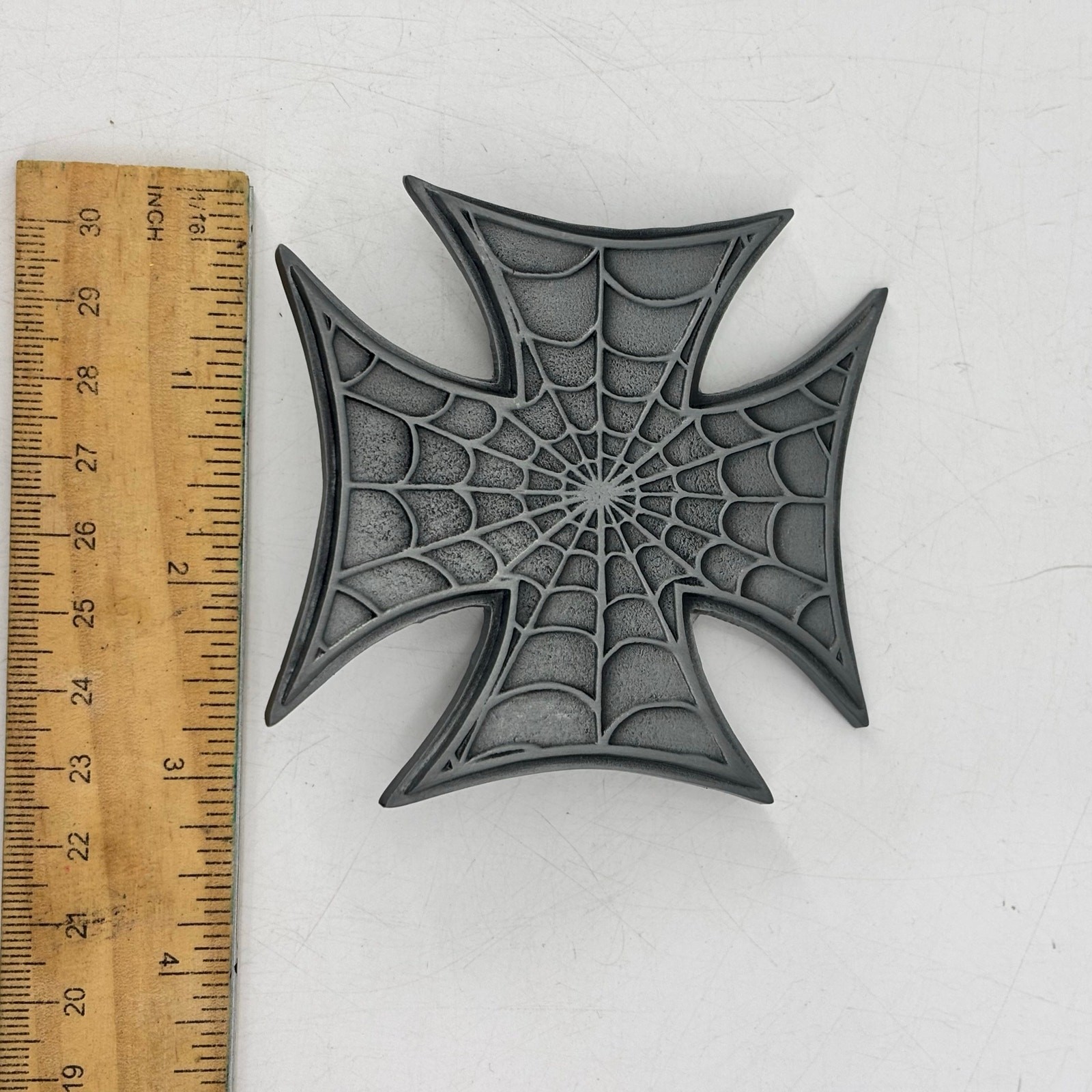 Great American Product Belt Buckle Spider Web Cross Biker Pewter 2003