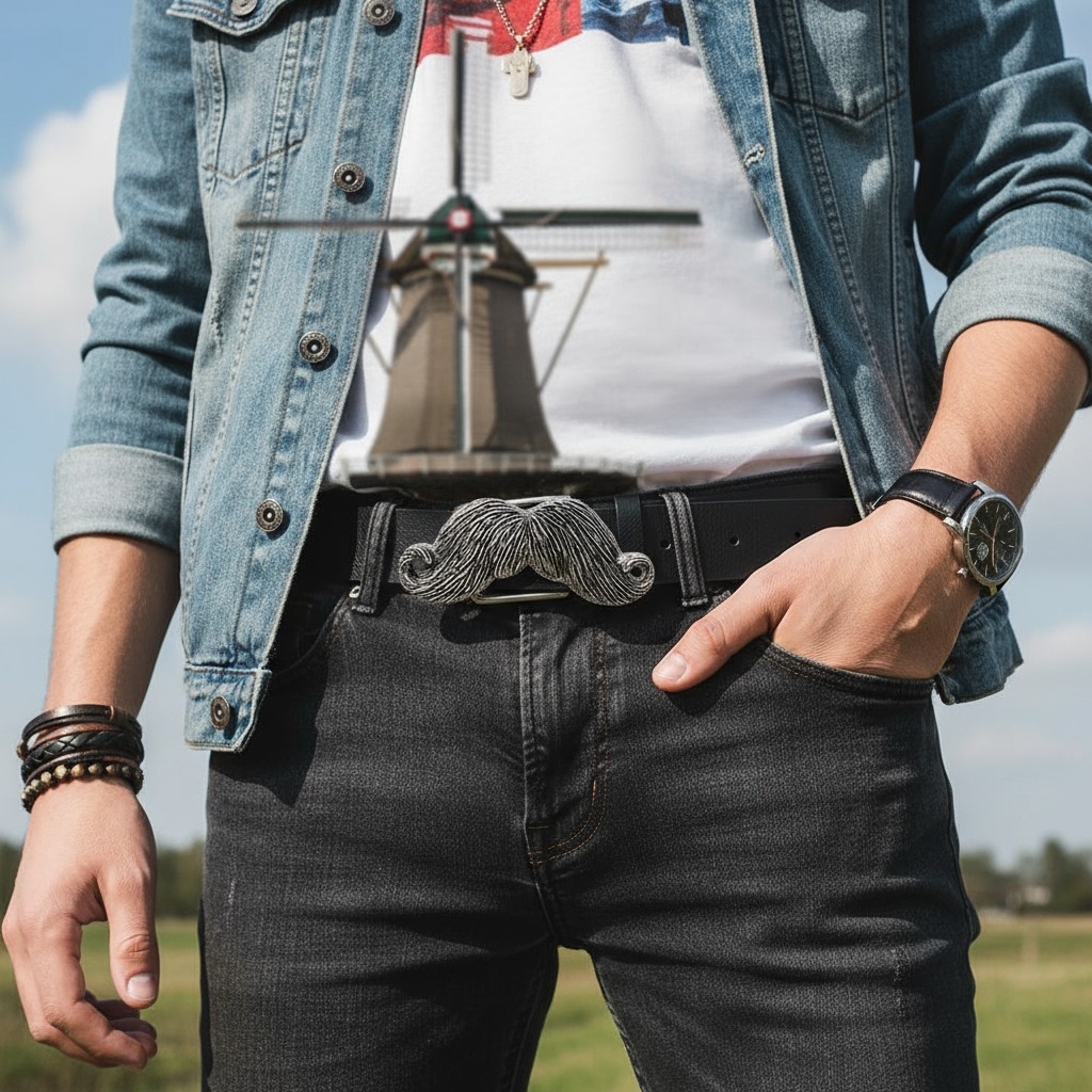 NEW Men Silver Metal Fashion Belt Buckle Big Mustache Shape Handlebar Jeans Pant