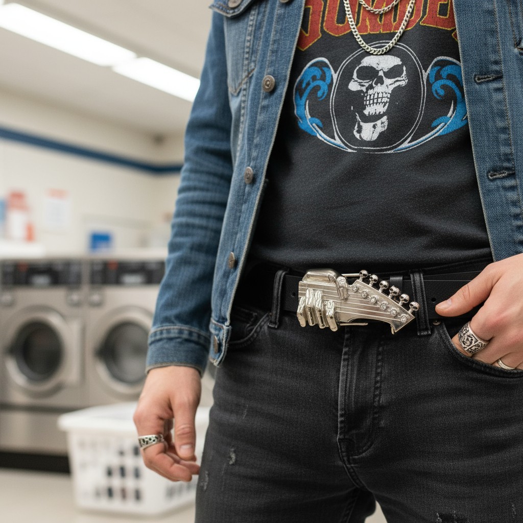 Men Silver Metal Buckle Emo Fashion Play Music Band Guitar Skulls Rock n Roll