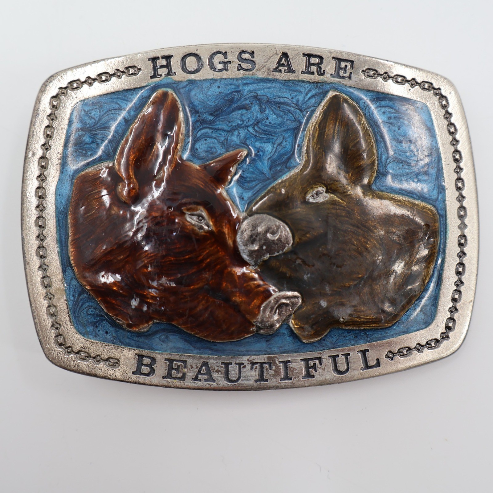 The Great American Buckle Co Pig Belt Buckle OS Blue Hogs Are Beautiful 1979
