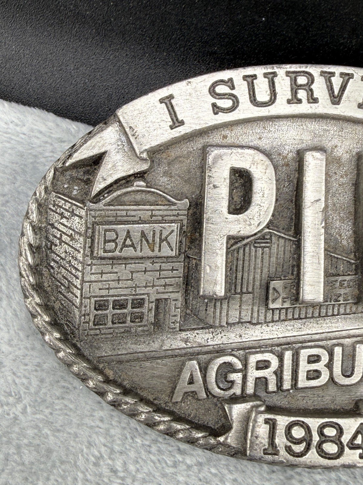 Vintage Ag Belt Buckle PIK 1984 Silver Tone