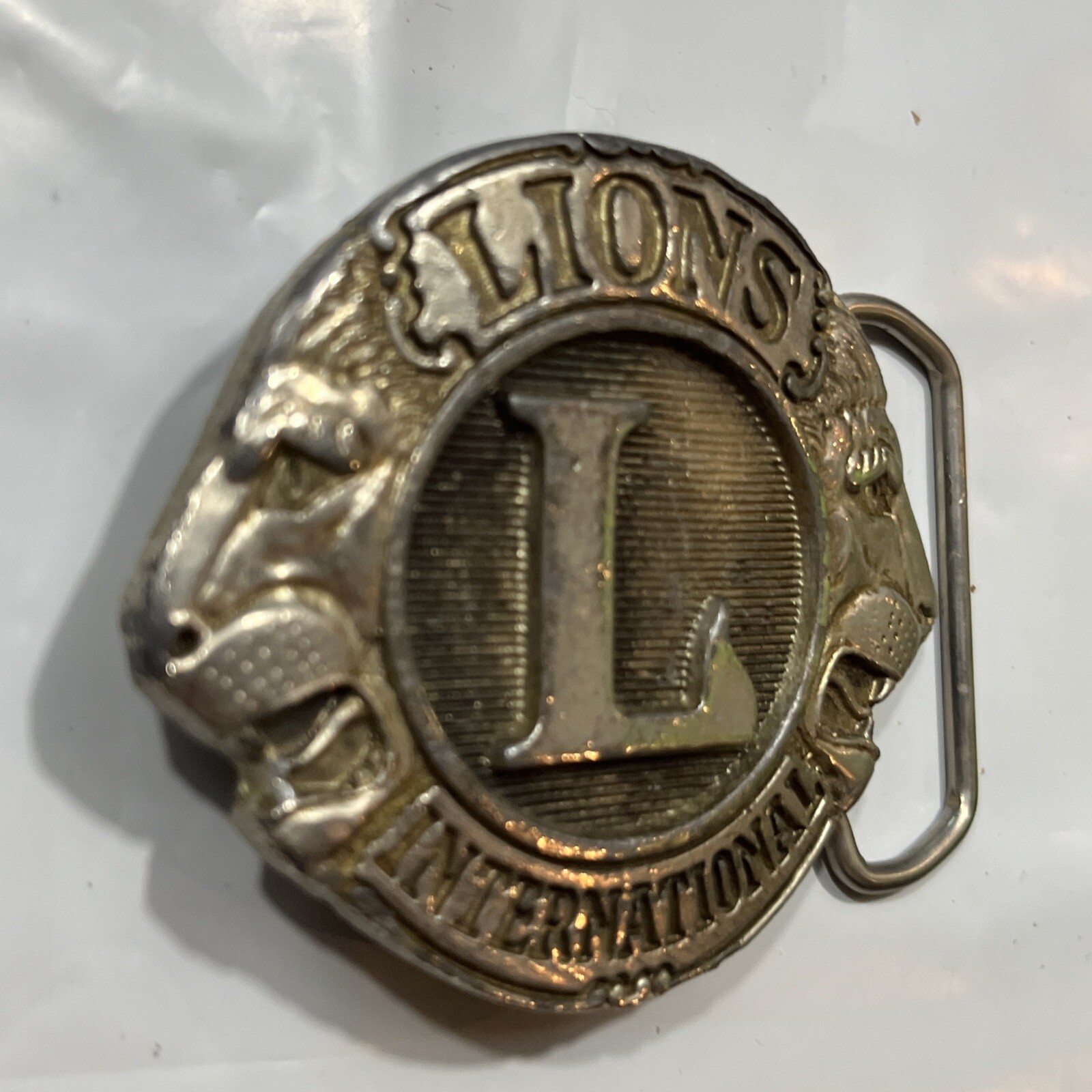 LIONS CLUB INTERNATIONAL BELT BUCKLE 1015 Heavy Metal 3”Buckle Lion Face Vintage