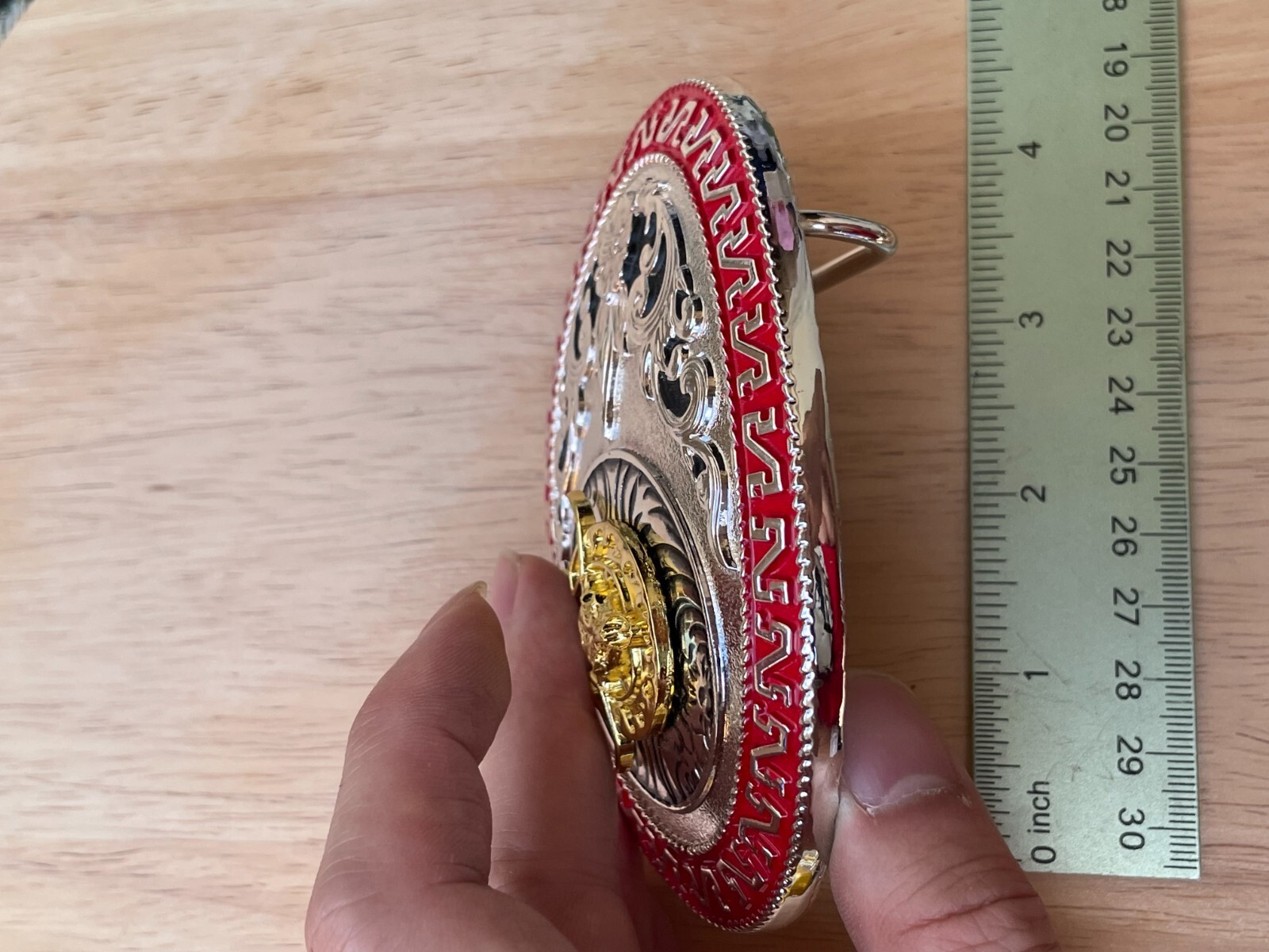 Western Buckle Gold Silver Red Longhorn Horseshoe Rodeo Bull Cowboy Fit 2 »