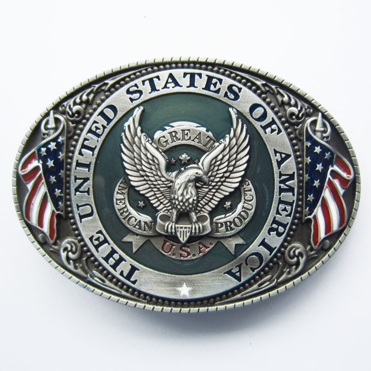 Vintage Style Enamel US Flag Ealge Oval belt buckle also Stock in US