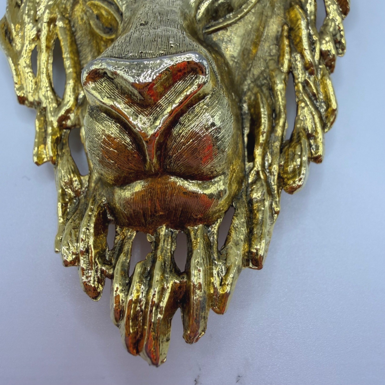 Vintage Lion Head Belt Buckle Gold Tone Statement Animal Regency Metallic 4×3