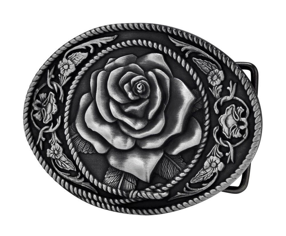 Belt Buckle Western Vintage Rose Ornate Rope Silver Adult Womens