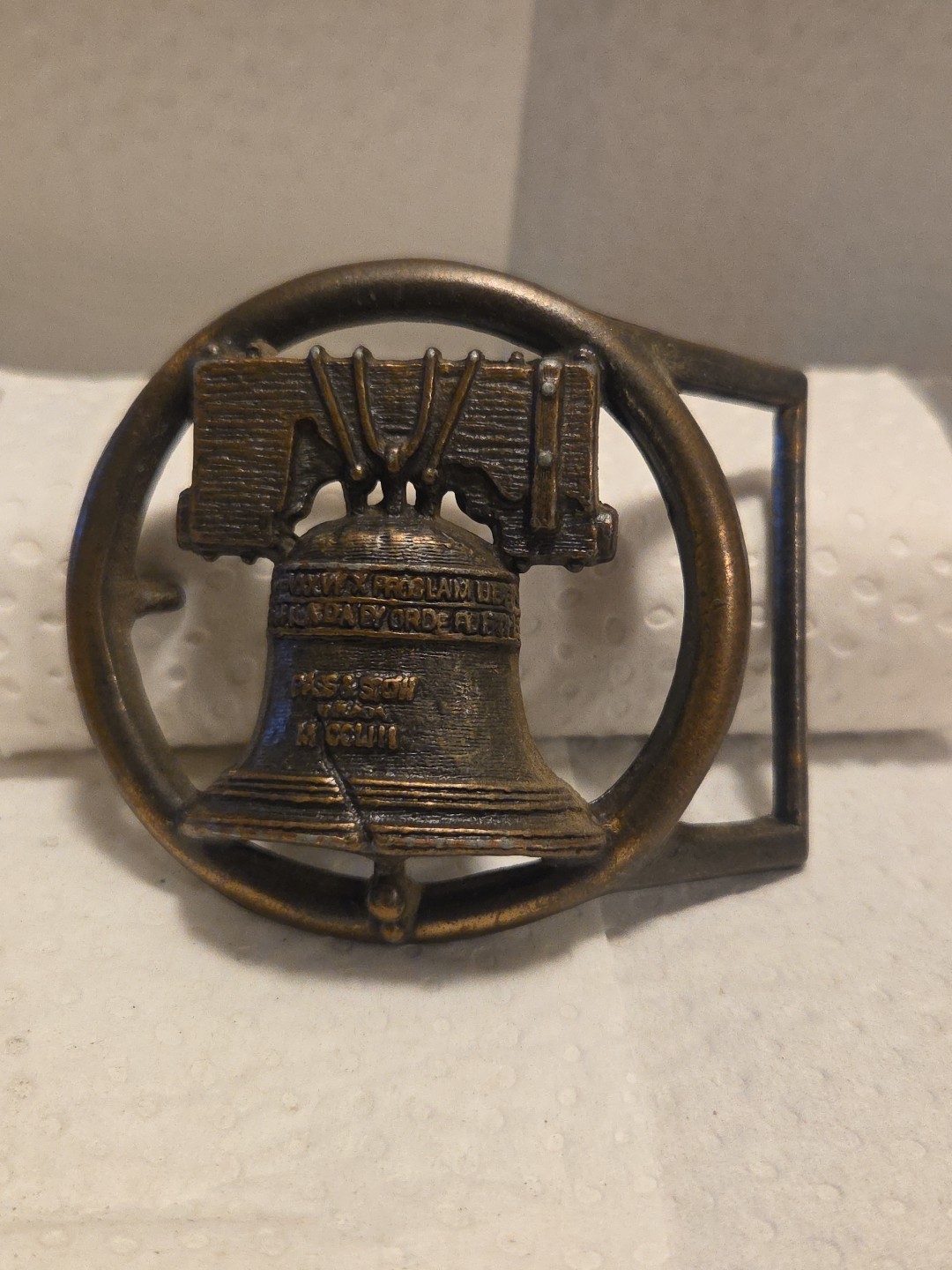 Liberty Bell Pass Stow Symbol of American independence Vintage Belt Buckle USA