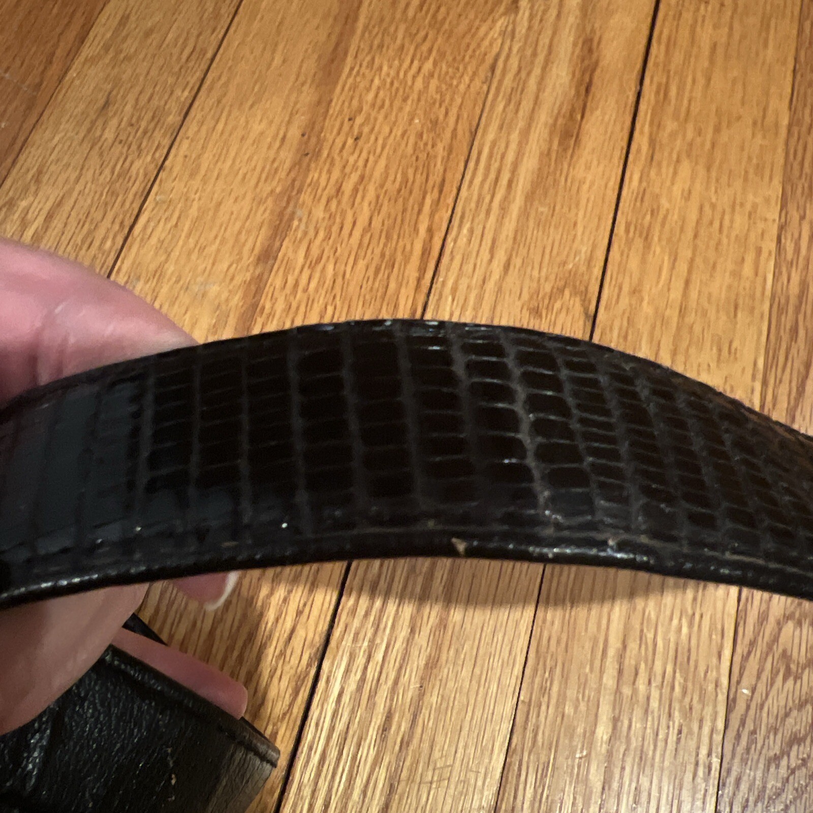 L.F.B. Black Lizard Skin Belt Self Locking Buckle Vintage 42”