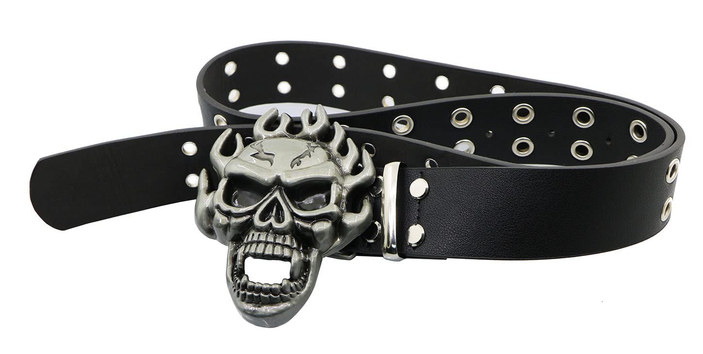 NORICAP Men And Women Metal Skull Head Leather Buckle Belt Waist Medium, K4b
