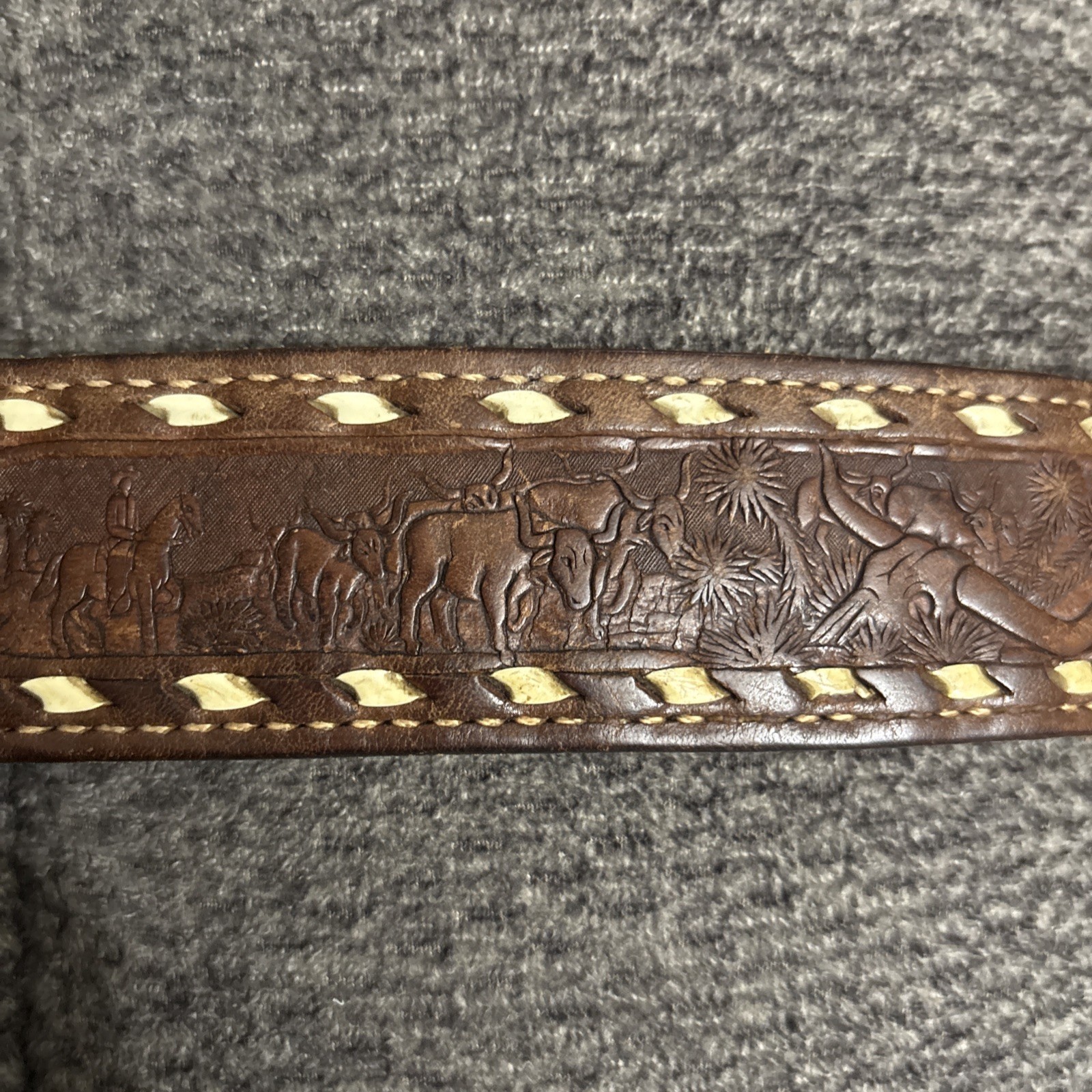 Black Agate Cabochon Buckle & 1979 Tex Tan Western Style Leather belt size 34