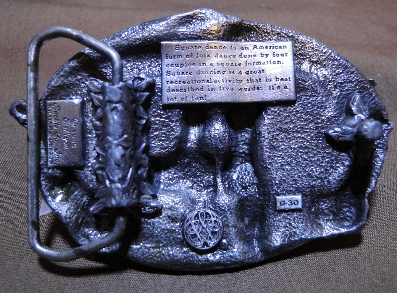 Belt Buckle – Square Dancing Couple Flanked by Musical Instruments – Siskiyou Bu