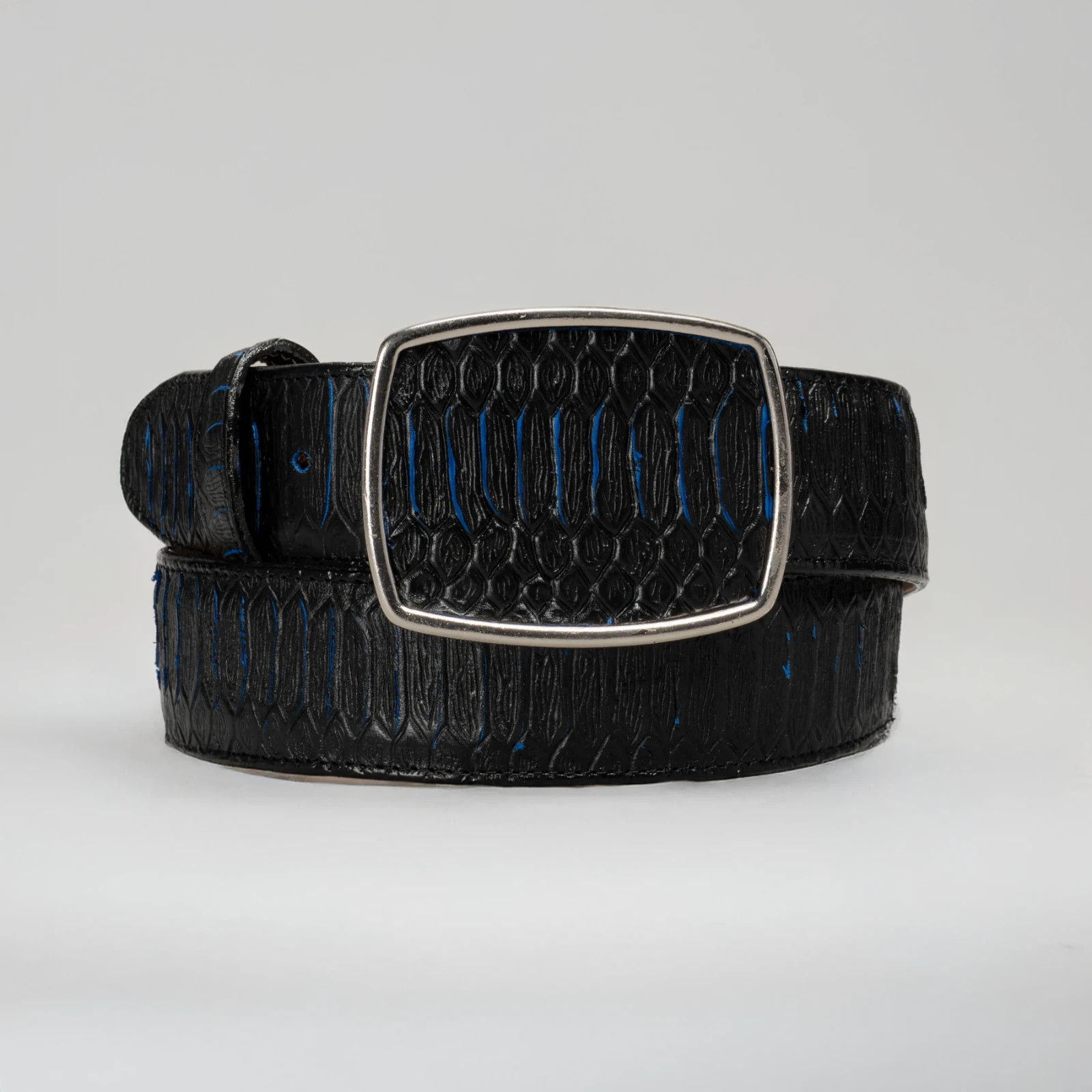 Men’s Viper Python Tribute Leather Metal Buckle Cowboy Belt – Midnight