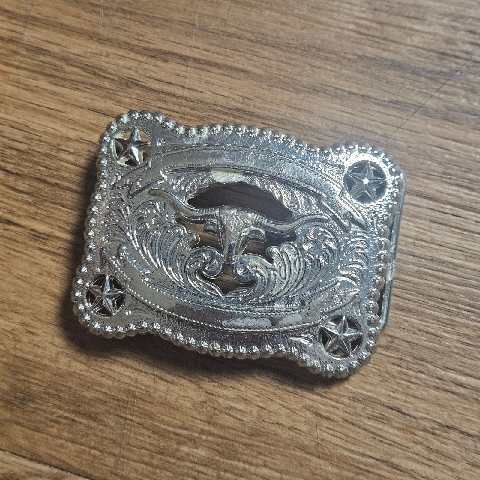 Lot of 4 Vintage Western Belt Buckles Pony Express Crucifixion Longhorn Brass