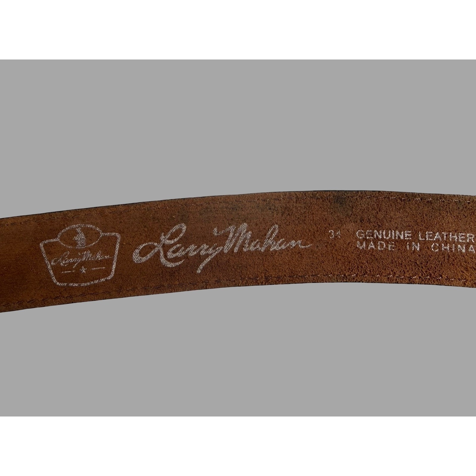 Larry Mahan Brown Genuine Leather Belt Silver Buckle 40&Prime; Length Made in China