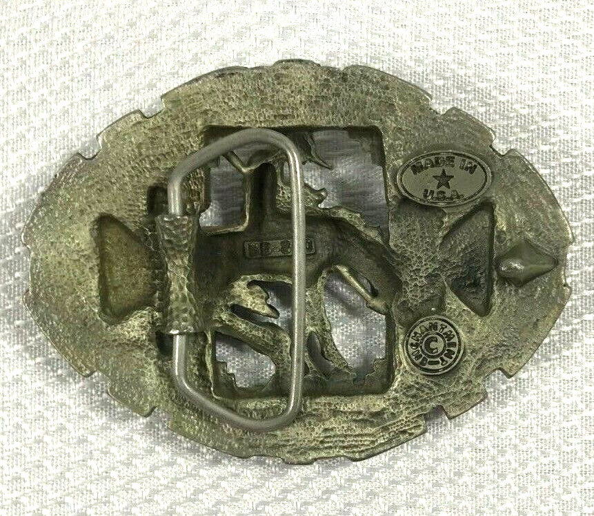Vintage Man On Horse 3D Southwestern Chantmin Pewter Tone Belt Buckle – BB-810