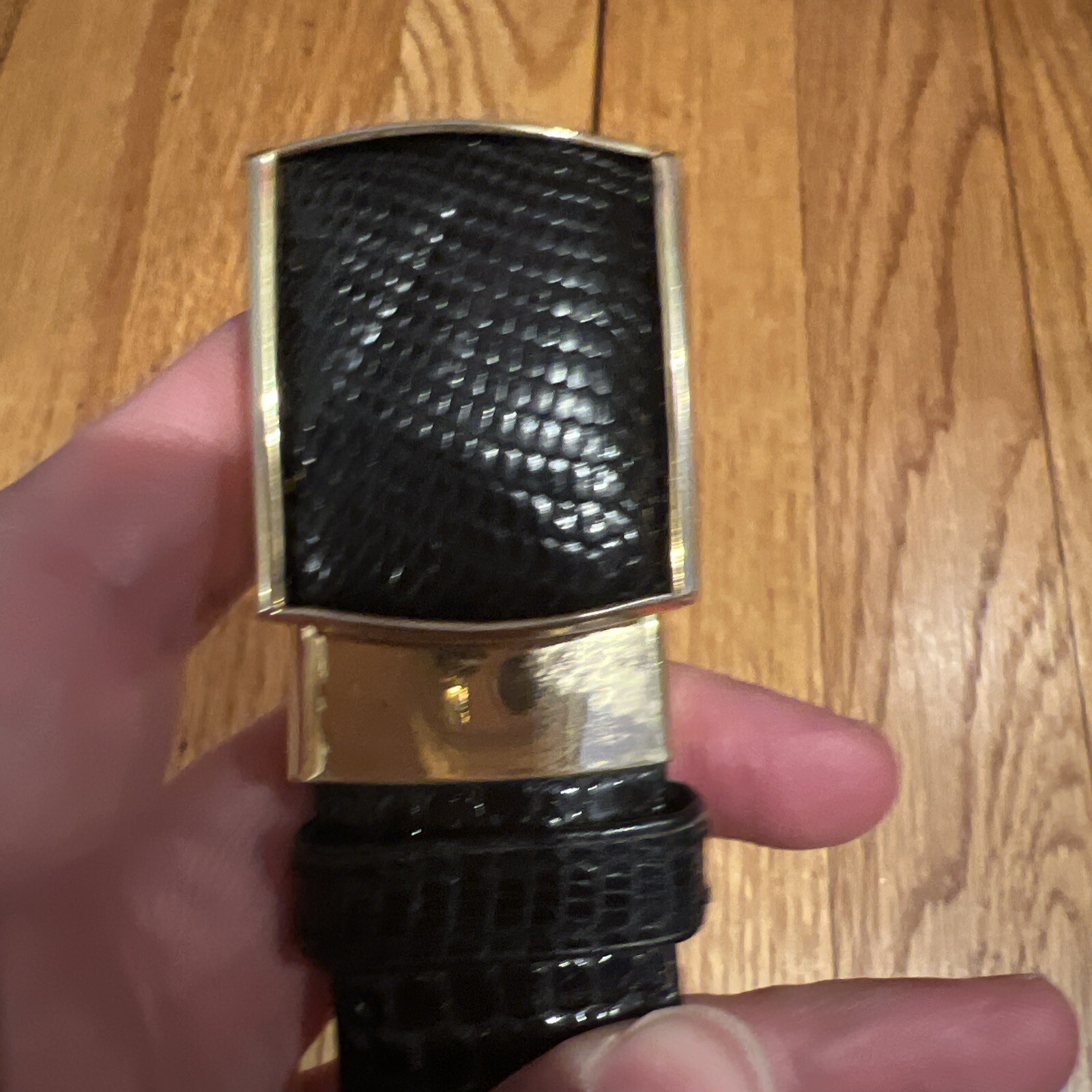L.F.B. Black Lizard Skin Belt Self Locking Buckle Vintage 42”