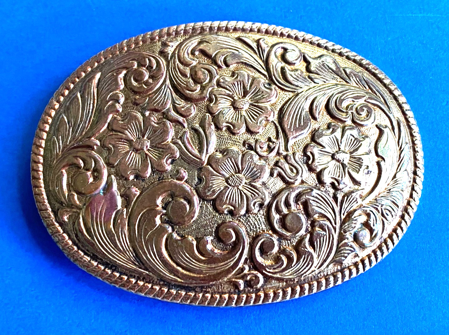 Vintage Chambers Phoenix Silverplated Floral Western Belt Buckle