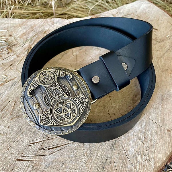 Mens Belt Buckle « Thor&rsquo;s Hammer » Solid Handmade Brass Buckle Vintage Viking