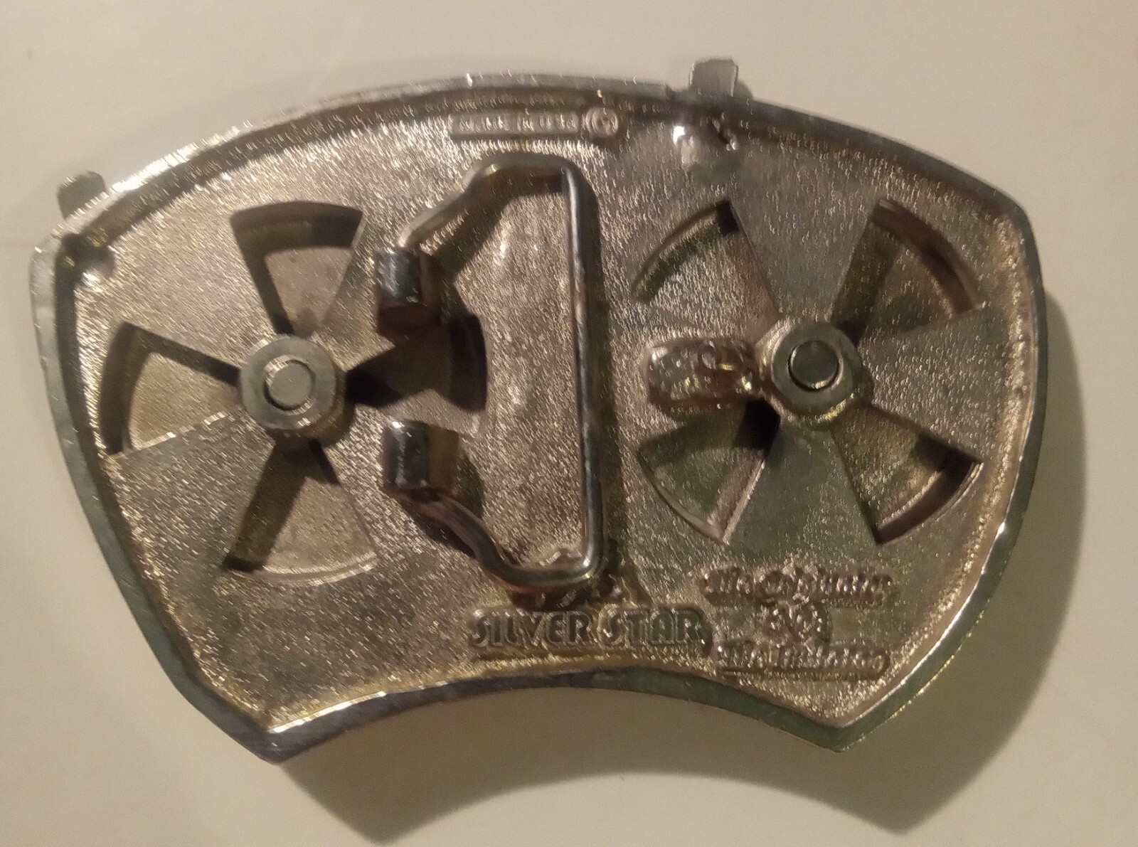 DJ Turn Tables Spinning Belt Buckle Silver Star Originator Vintage Made in USA