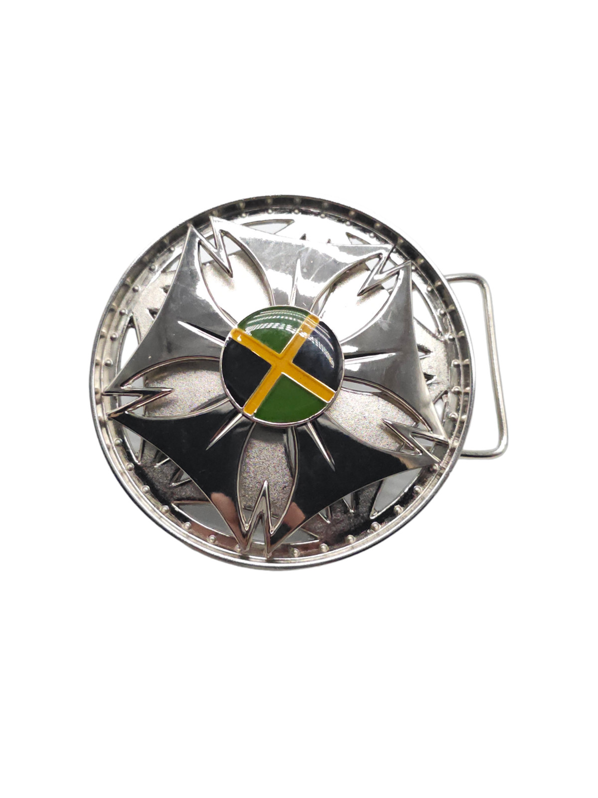 Spinning Moving Wheel Jamaican Green Black Yellow Enamel Belt Buckle Vintage
