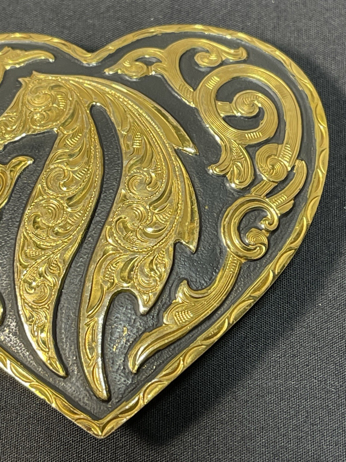 1998 Crumrine Buckle Silver Electroplate On Brass Horse head Heart Shape