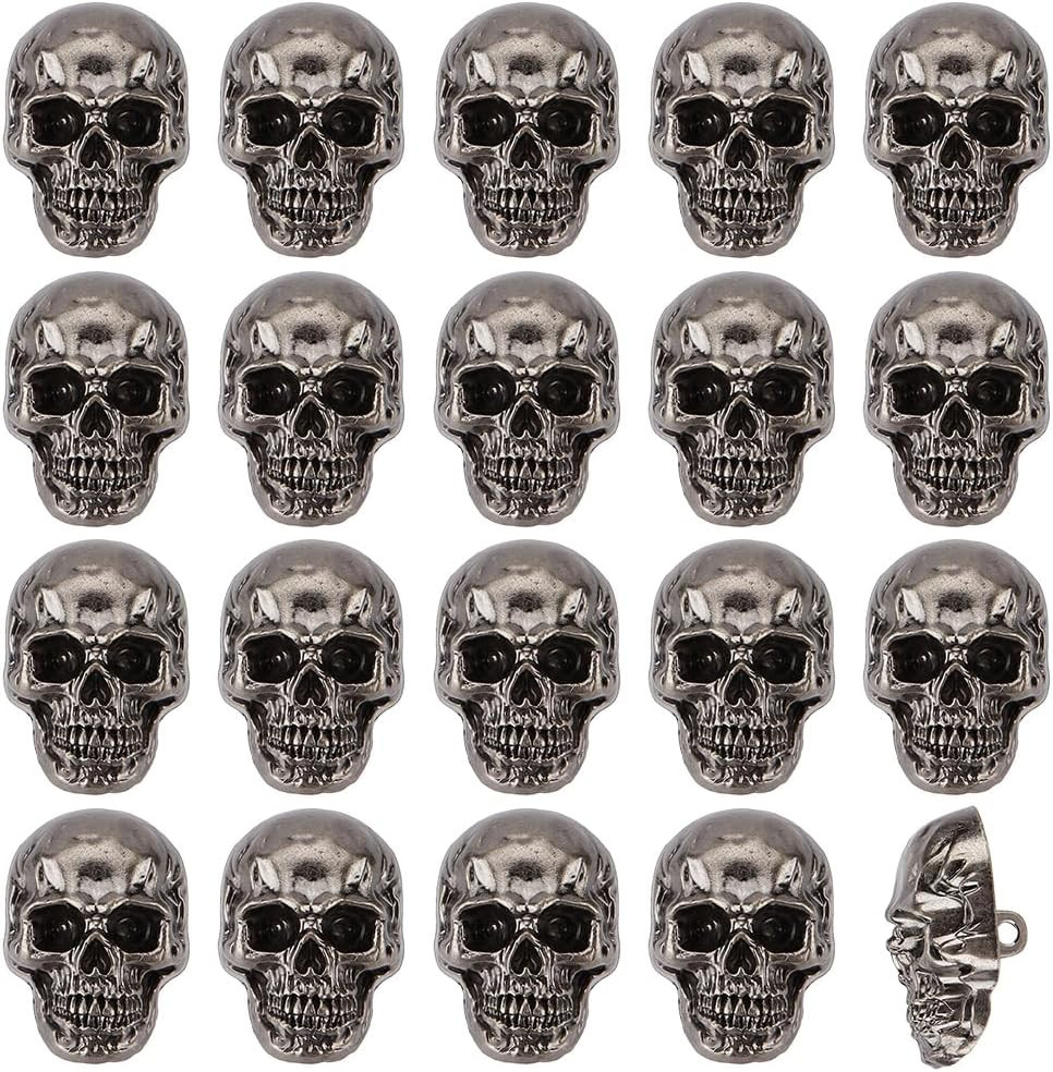 20Pcs Skull Button Leather Skull Head Decorative Buckle 2Mm Hole Punk Metal S…