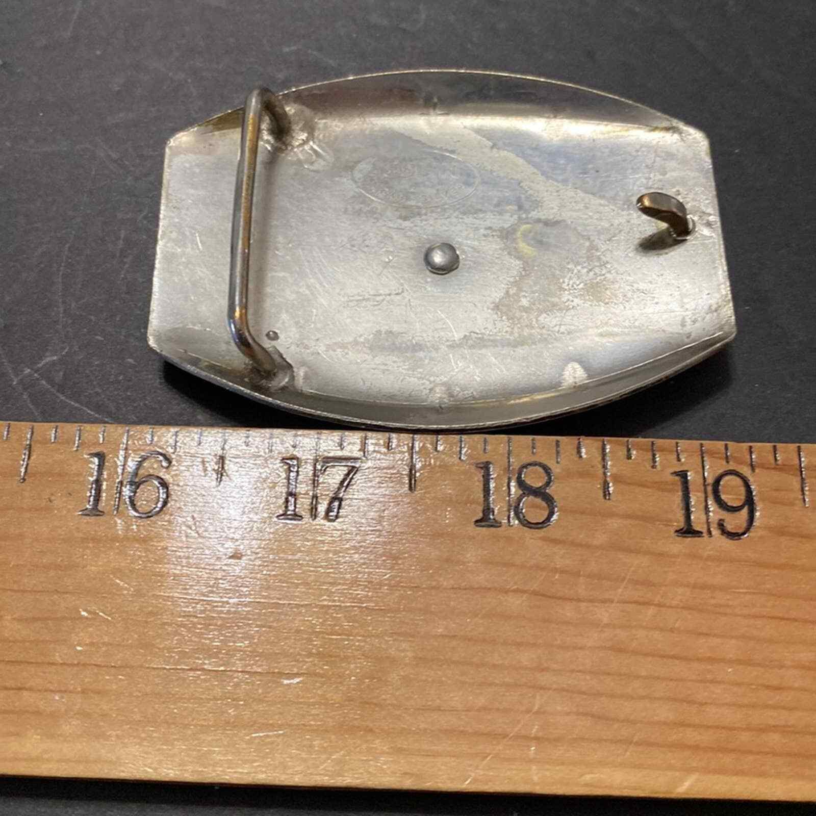 Vintage JUSTIN Nickel Silver Texas Longhorn Steer Cattle Bull Rodeo Belt Buckle