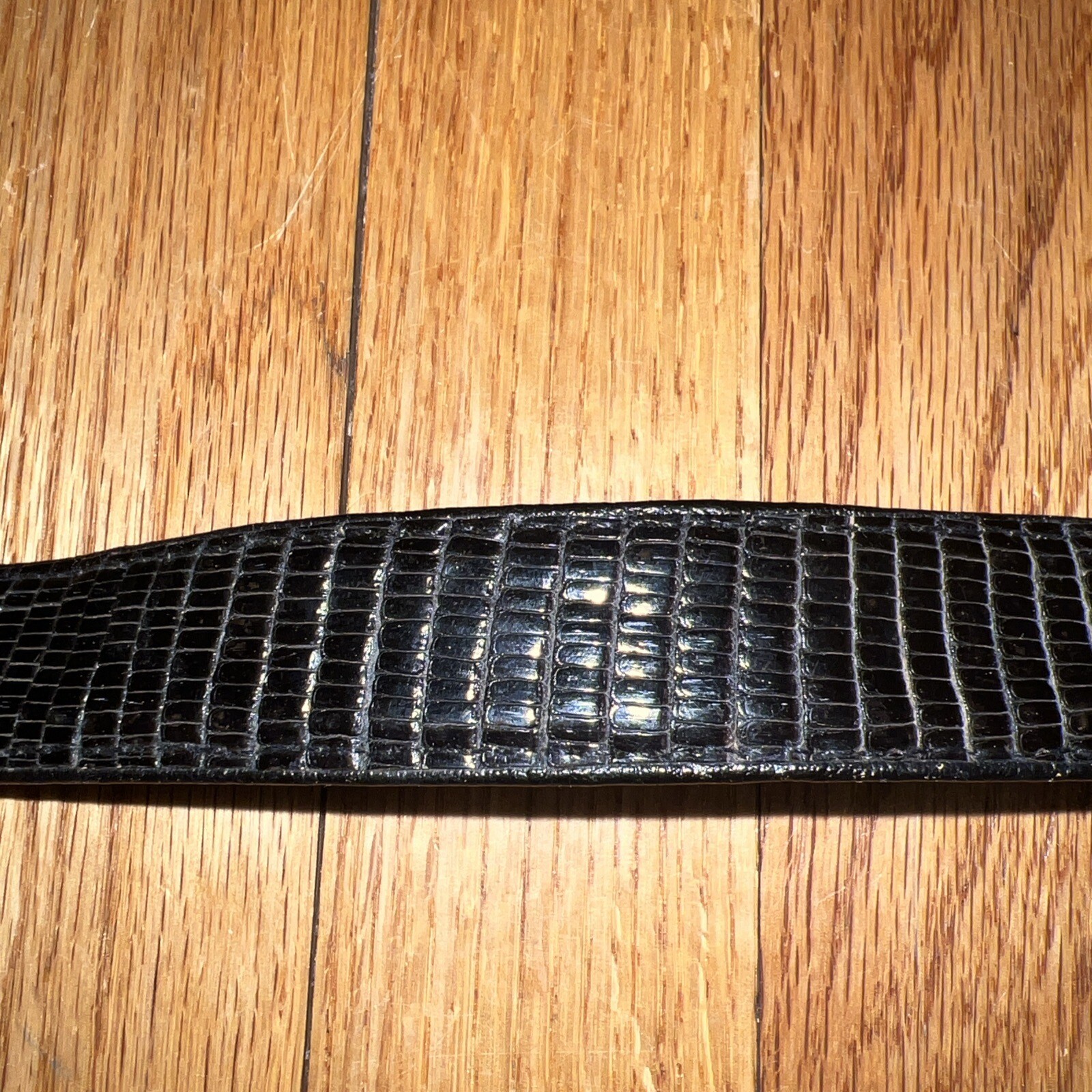 L.F.B. Black Lizard Skin Belt Self Locking Buckle Vintage 42”