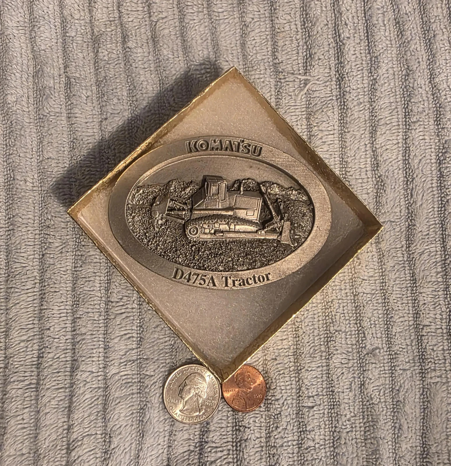 Vintage 1997 Metal Belt Buckle, Komatsu, D475A Tractor, Bulldozer, Construction