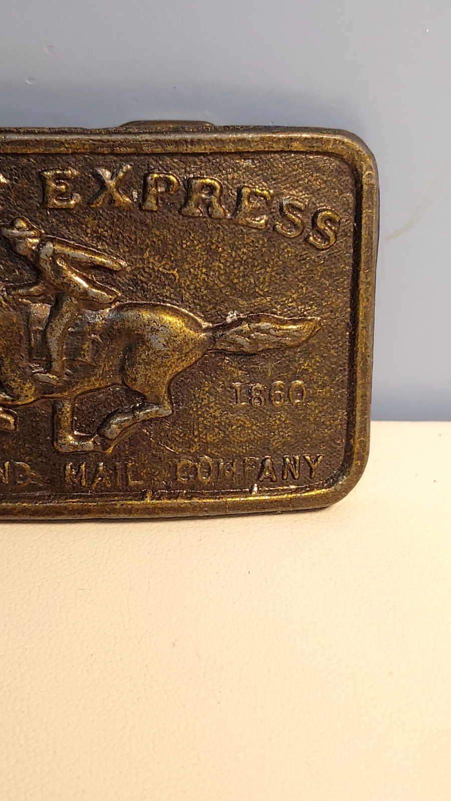 VTG~**PONY EXPRESS OVERLAND MAIL COMPANY BELT BUCKLE**~1860~Brass Metal